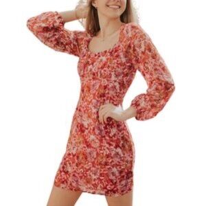 Anthropologie Sadie & Sage Floral Smocked Mini Dress – Red Purple White – Size M